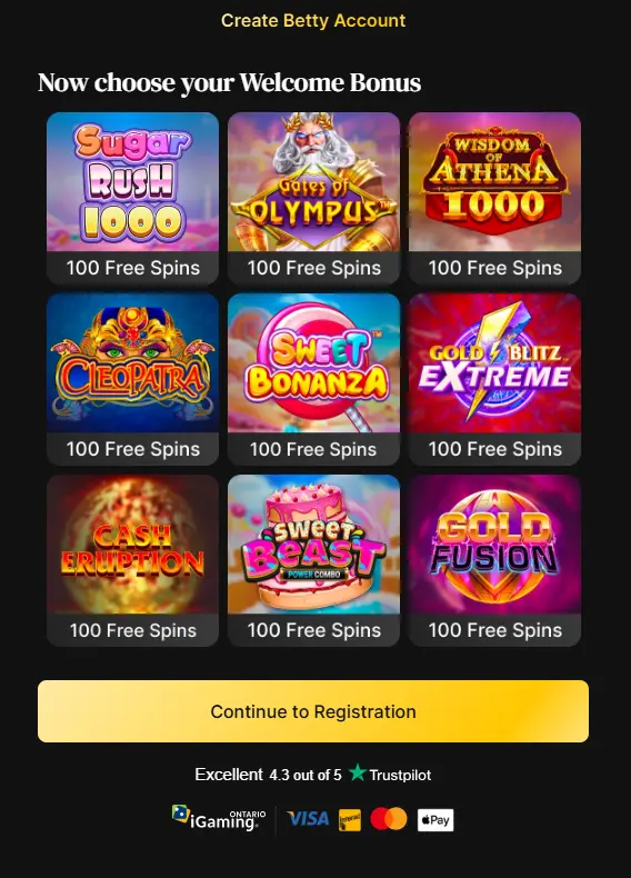 sign up betty canada casino